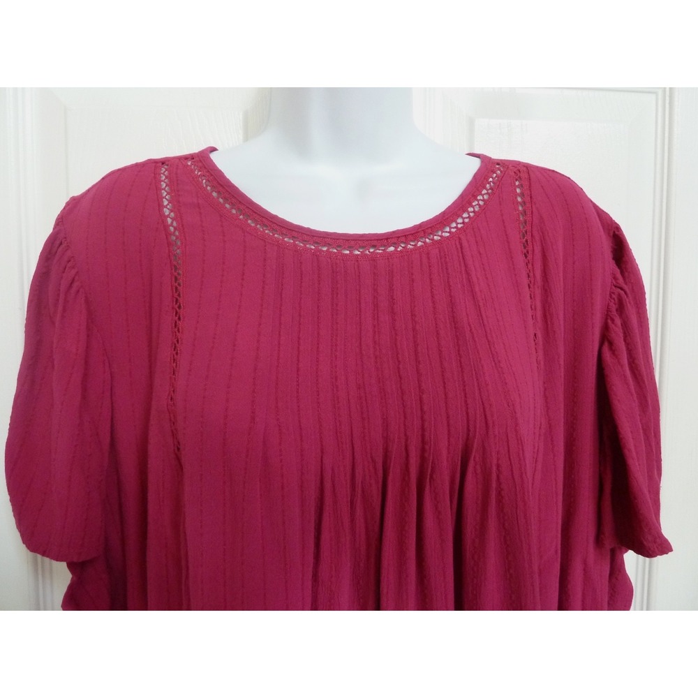 Knox Rose Pink Pin-Tucked Blouse Flutter Sleeves Peasant Boho Top XXL